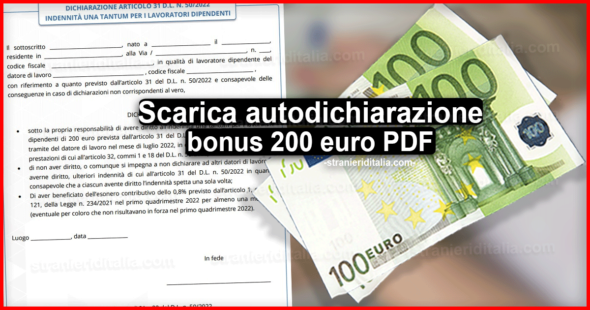 Modulo bonus 200 euro pdf Inps - Scarica autocertificazione!